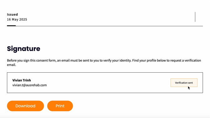 AusRehab Consent Form-It will say “Verification sent”